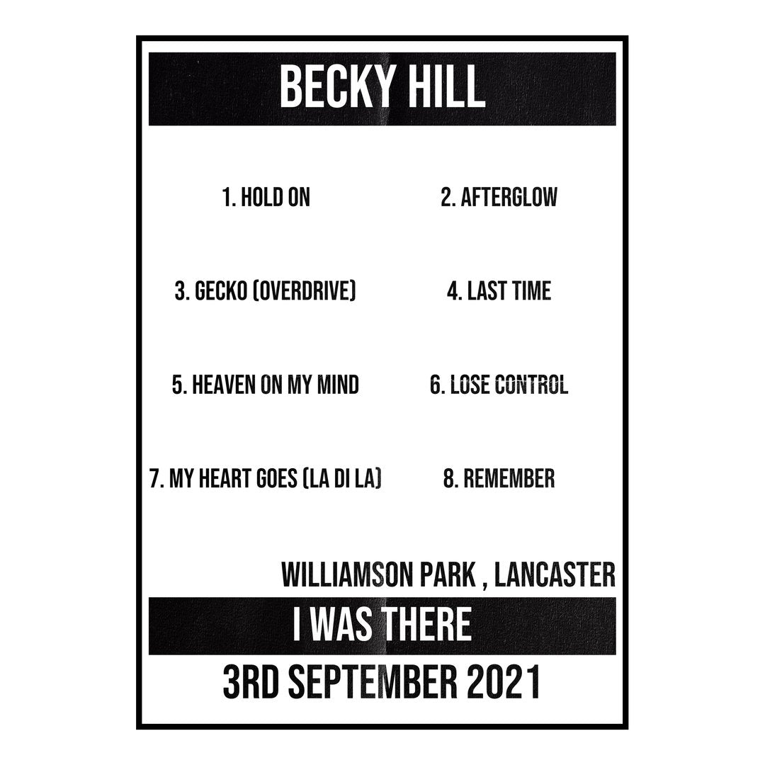 Becky Hill Lancaster 3rd September 2021 Setlist poster