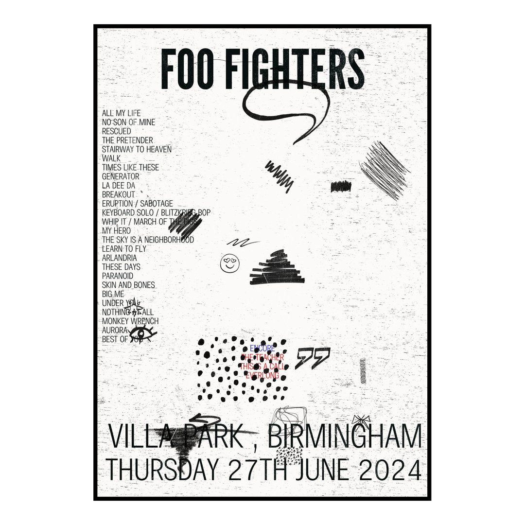 Foo Fighters Birmingham 27th June 2024 Setlist poster