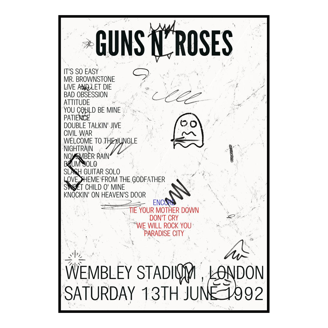 Guns N’ Roses London 13th June 1992 Setlist poster