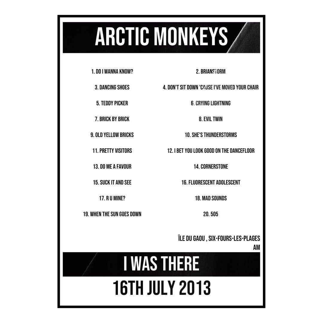 Arctic Monkeys Six-Fours-les-Plages 16th July 2013 Setlist poster
