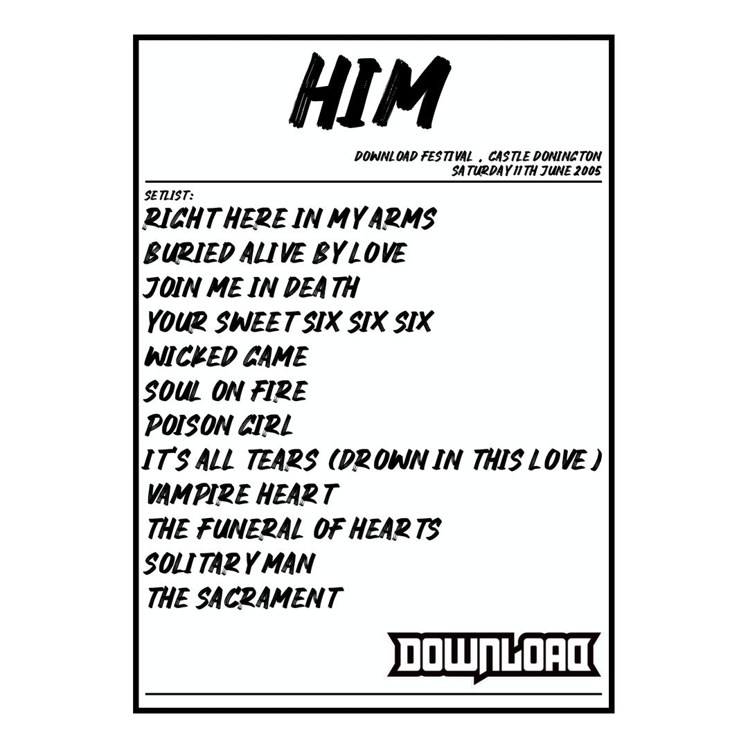 HIM Castle Donington 11th June 2005 Setlist poster