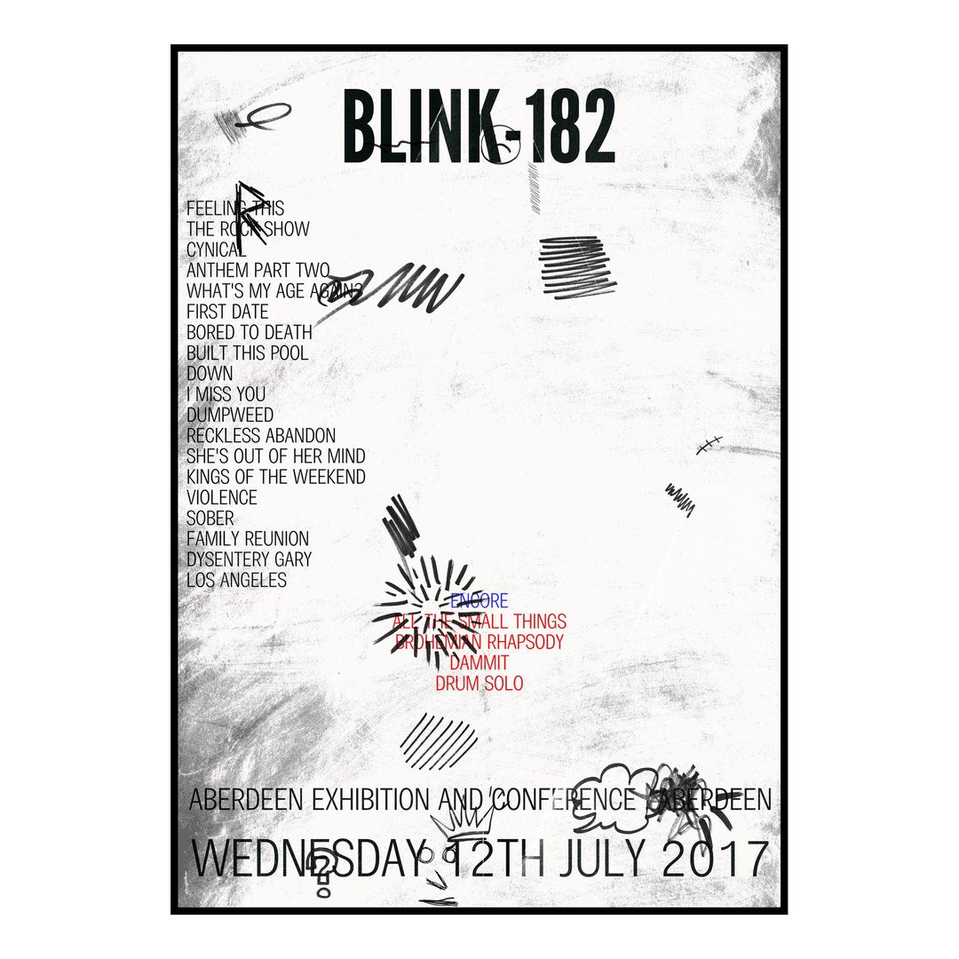 blink‐182 Aberdeen 12th July 2017 Setlist poster