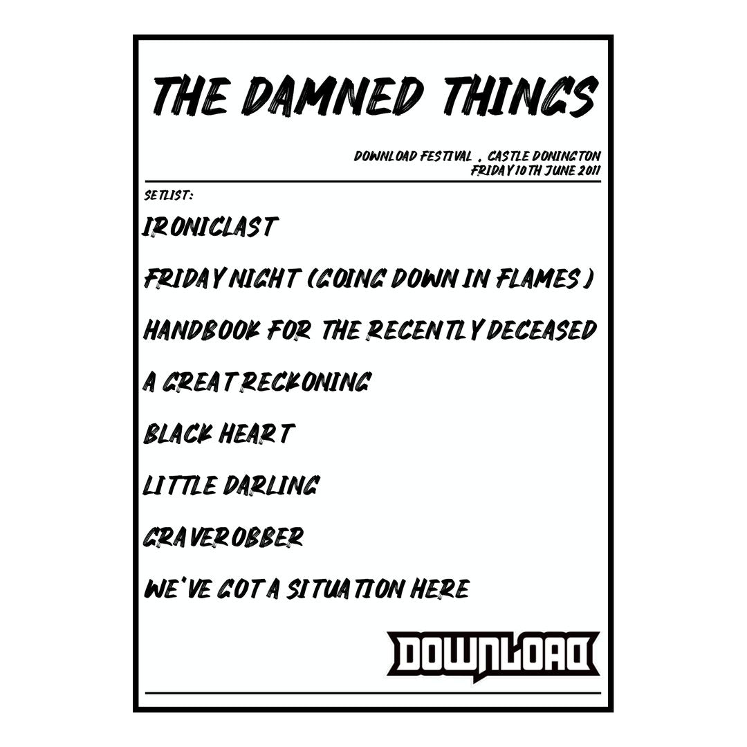 The Damned Things Castle Donington 10th June 2011 Setlist poster