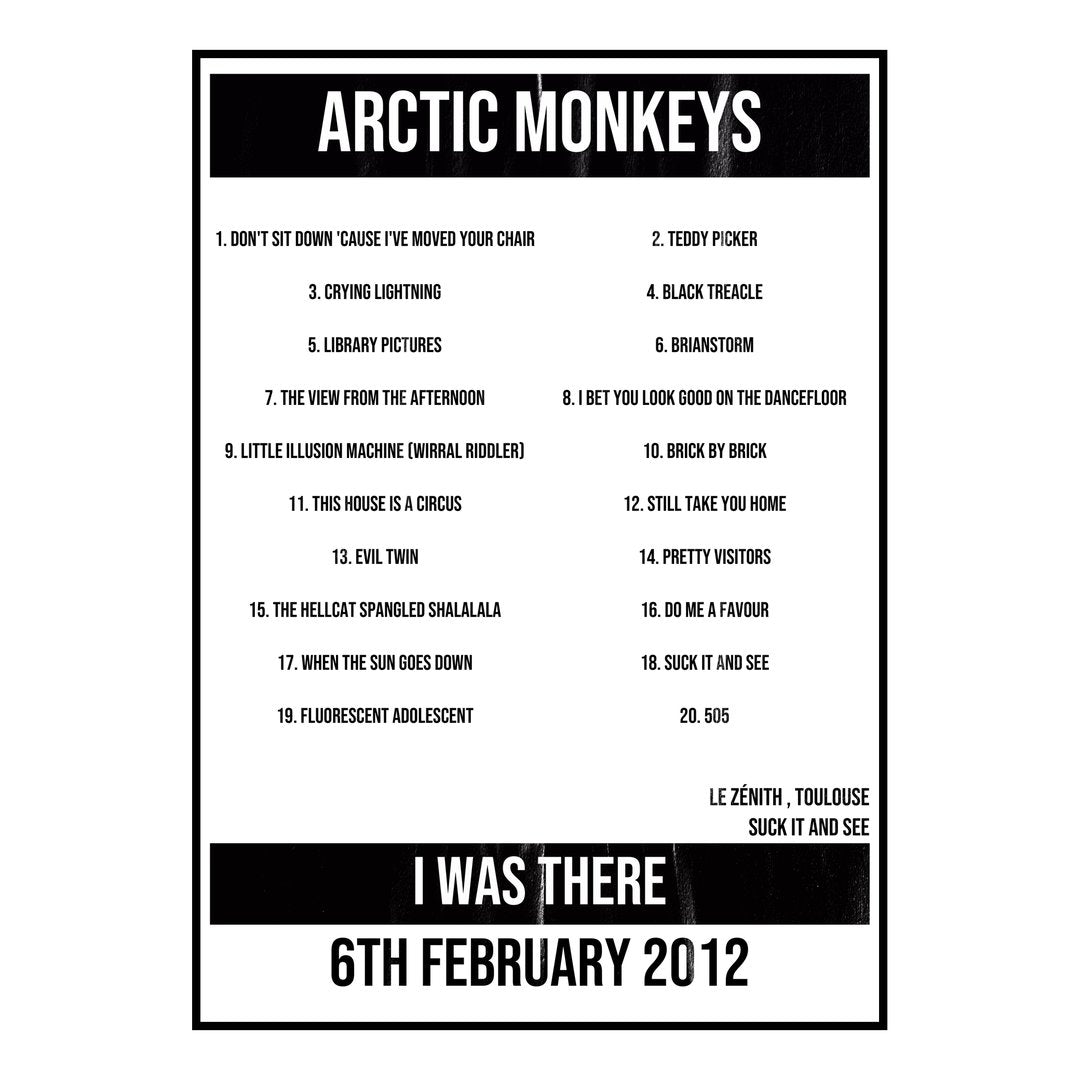 Arctic Monkeys Toulouse 6th February 2012 Setlist poster