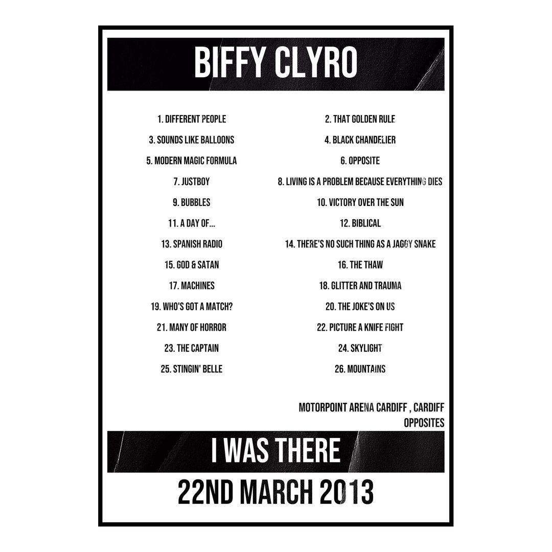 Biffy Clyro Cardiff 22nd March 2013 Setlist poster