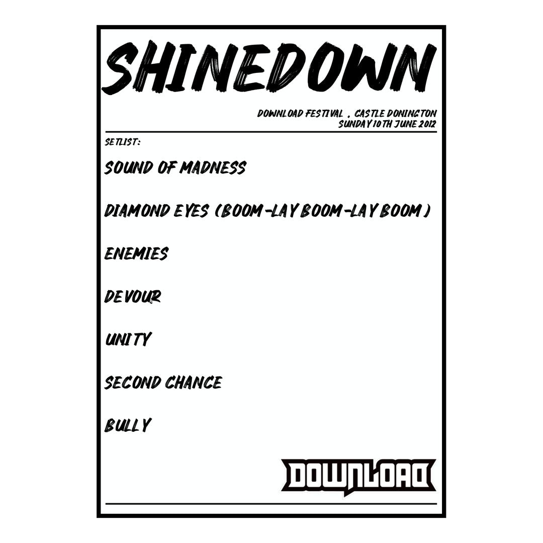 Shinedown Castle Donington 10th June 2012 Setlist poster