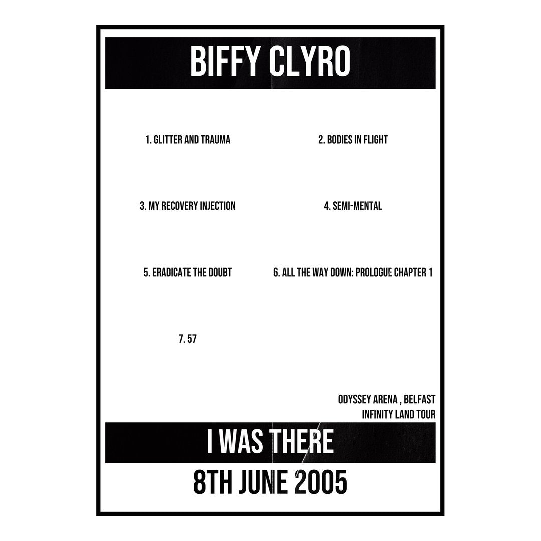 Biffy Clyro Belfast 8th June 2005 Setlist poster