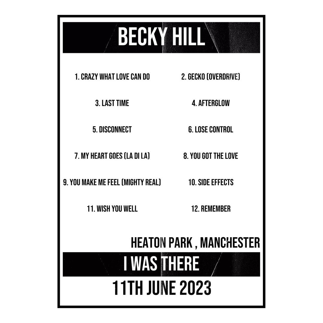 Becky Hill Manchester 11th June 2023 Setlist poster