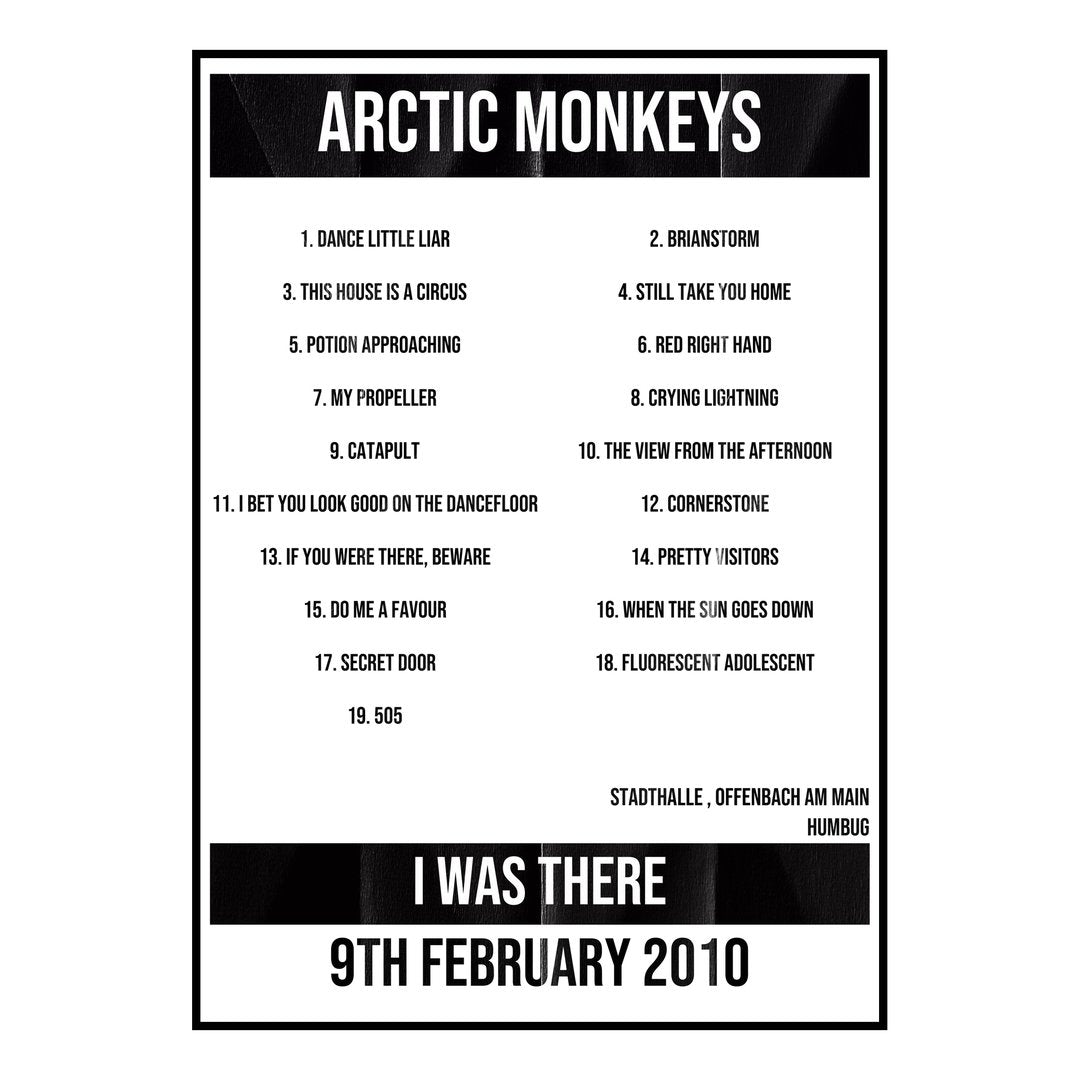 Arctic Monkeys Offenbach am Main 9th February 2010 Setlist poster