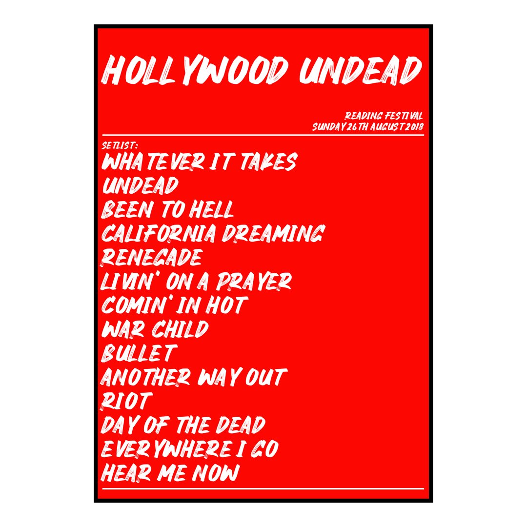 Hollywood Undead Reading 26th August 2018 Setlist poster