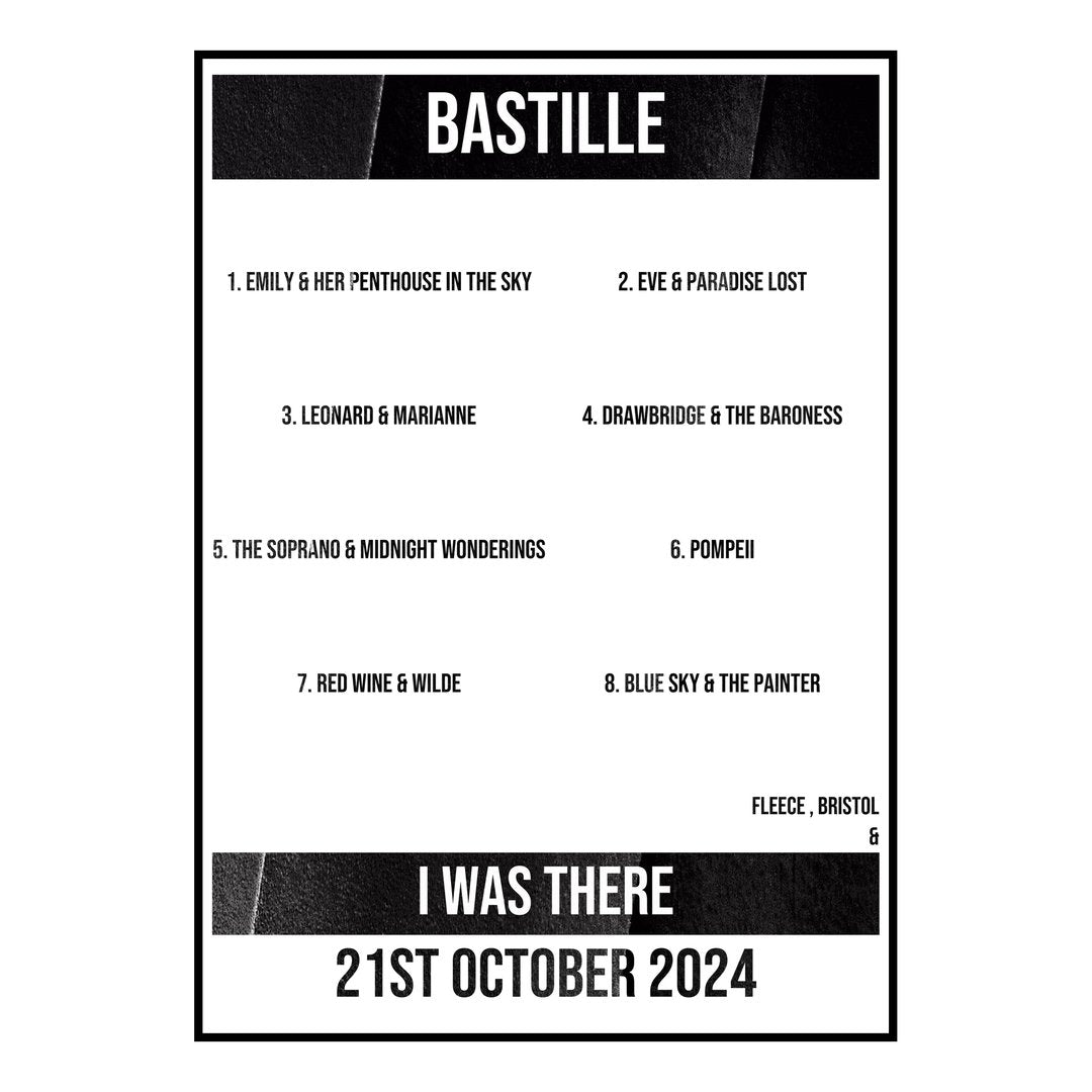 Bastille Bristol 21st October 2024 Setlist poster