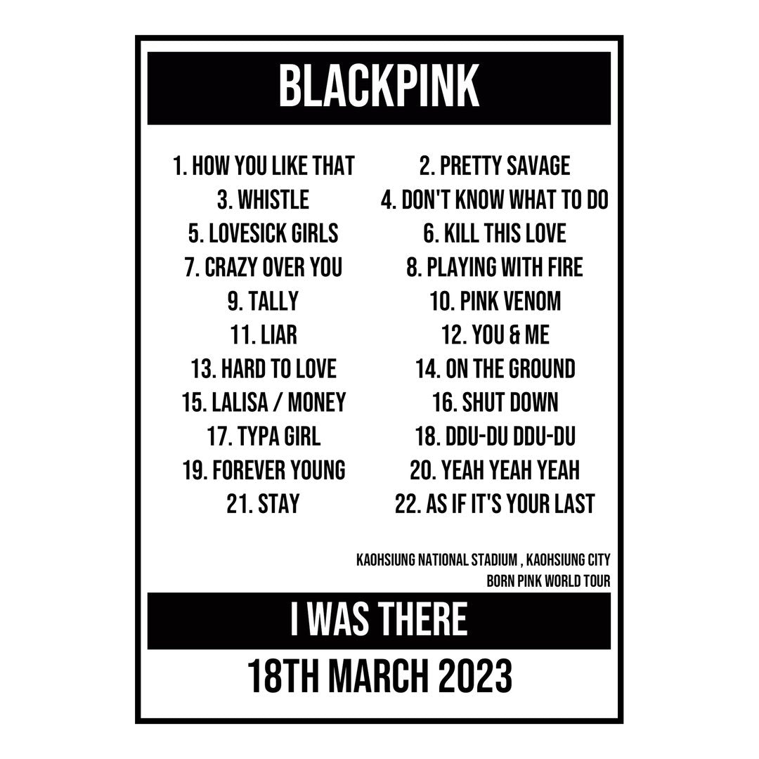 A Setlist Poster Featuring BLACKPINK Gig from Kaohsiung City in 2023