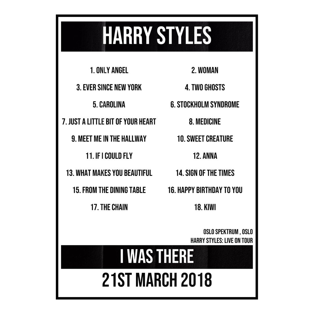 Harry Styles Oslo 21st March 2018 Setlist poster