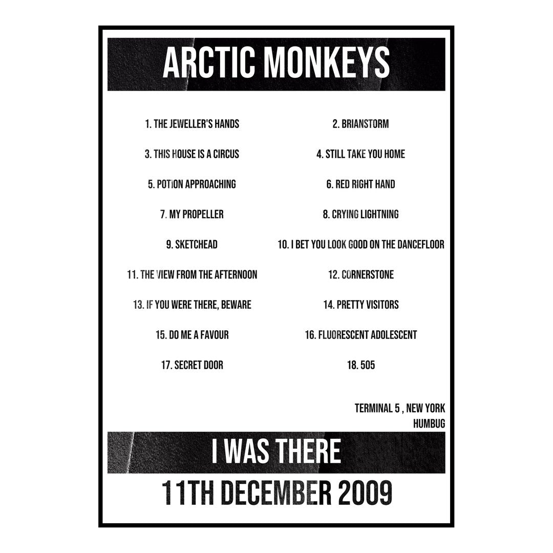 Arctic Monkeys New York 11th December 2009 Setlist poster