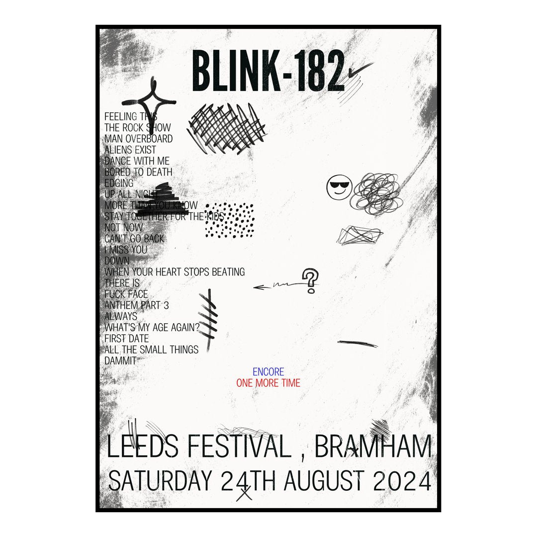 blink‐182 Bramham 24th August 2024 Setlist poster