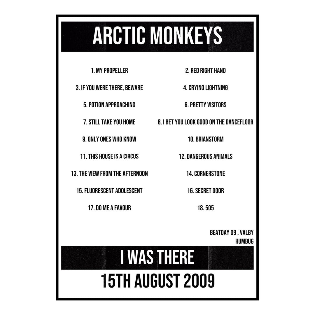 Arctic Monkeys Valby 15th August 2009 Setlist poster