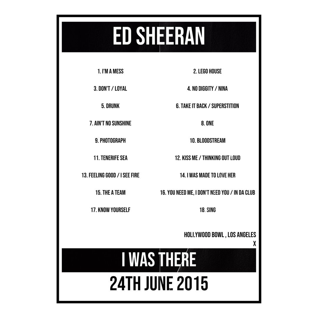Ed Sheeran Los Angeles 24th June 2015 Setlist poster