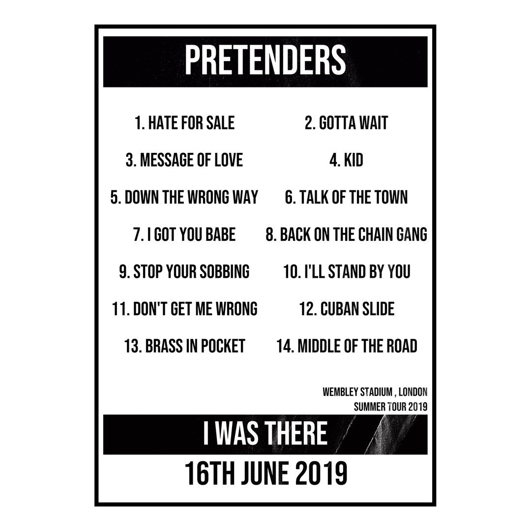 Pretenders London 16th June 2019 Setlist poster