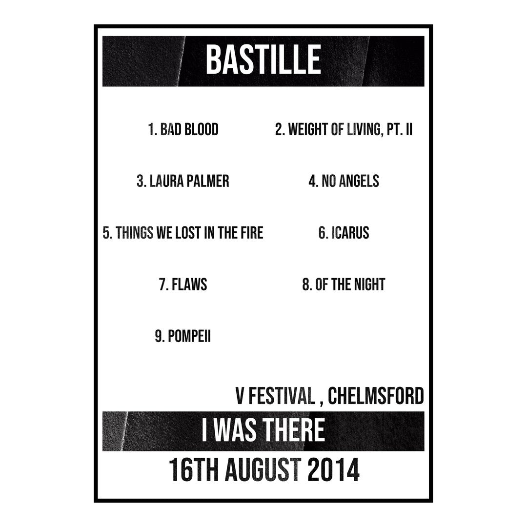 Bastille Chelmsford 16th August 2014 Setlist poster