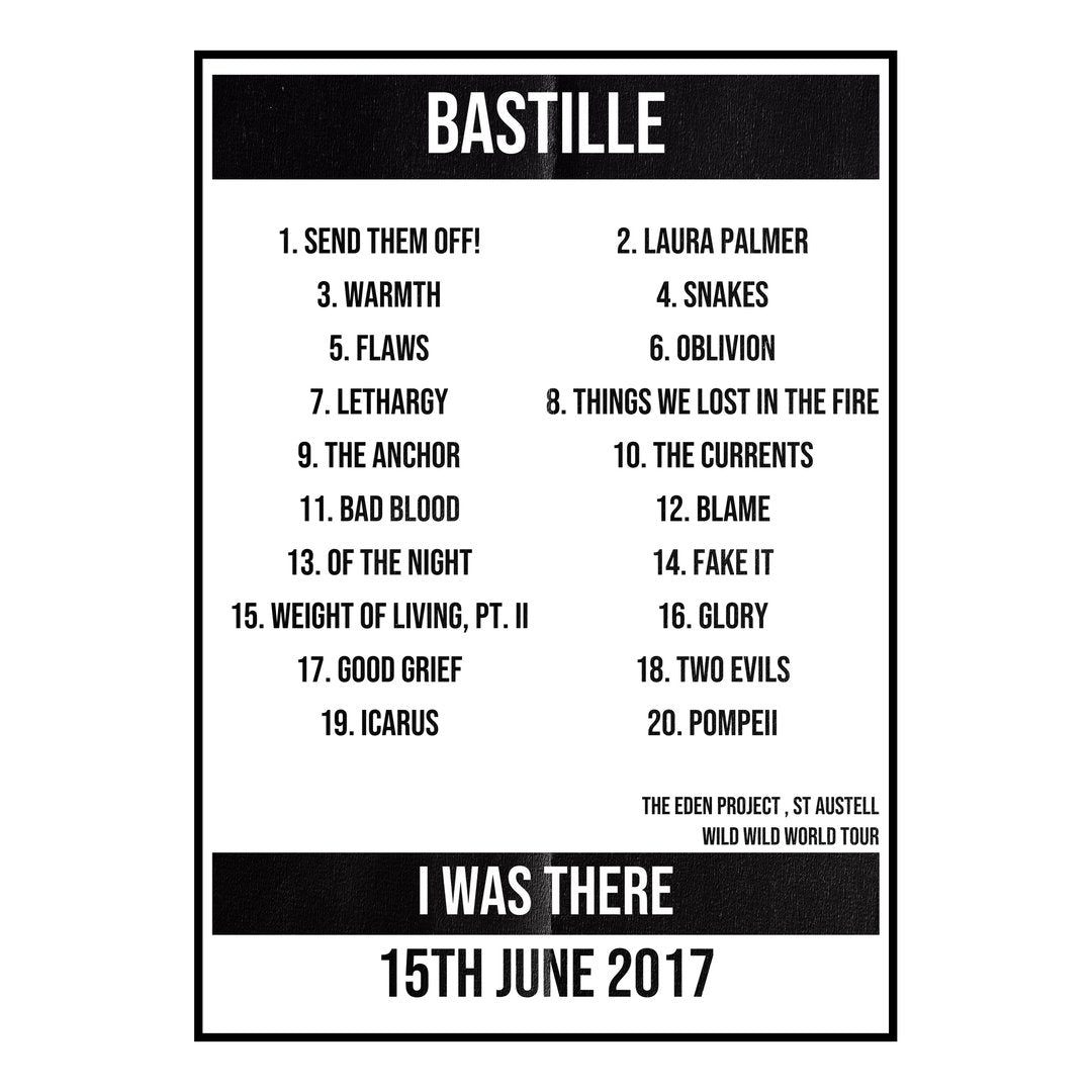Bastille St Austell 15th June 2017 Setlist poster