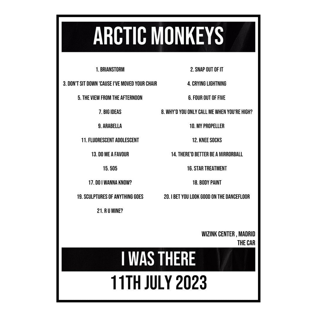 Arctic Monkeys Madrid 11th July 2023 Setlist poster