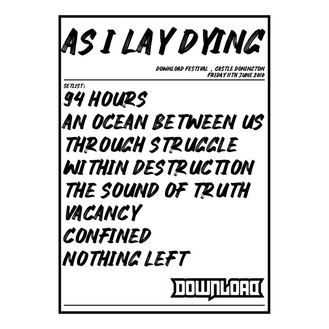 As I Lay Dying Castle Donington 11th June 2010 Setlist poster