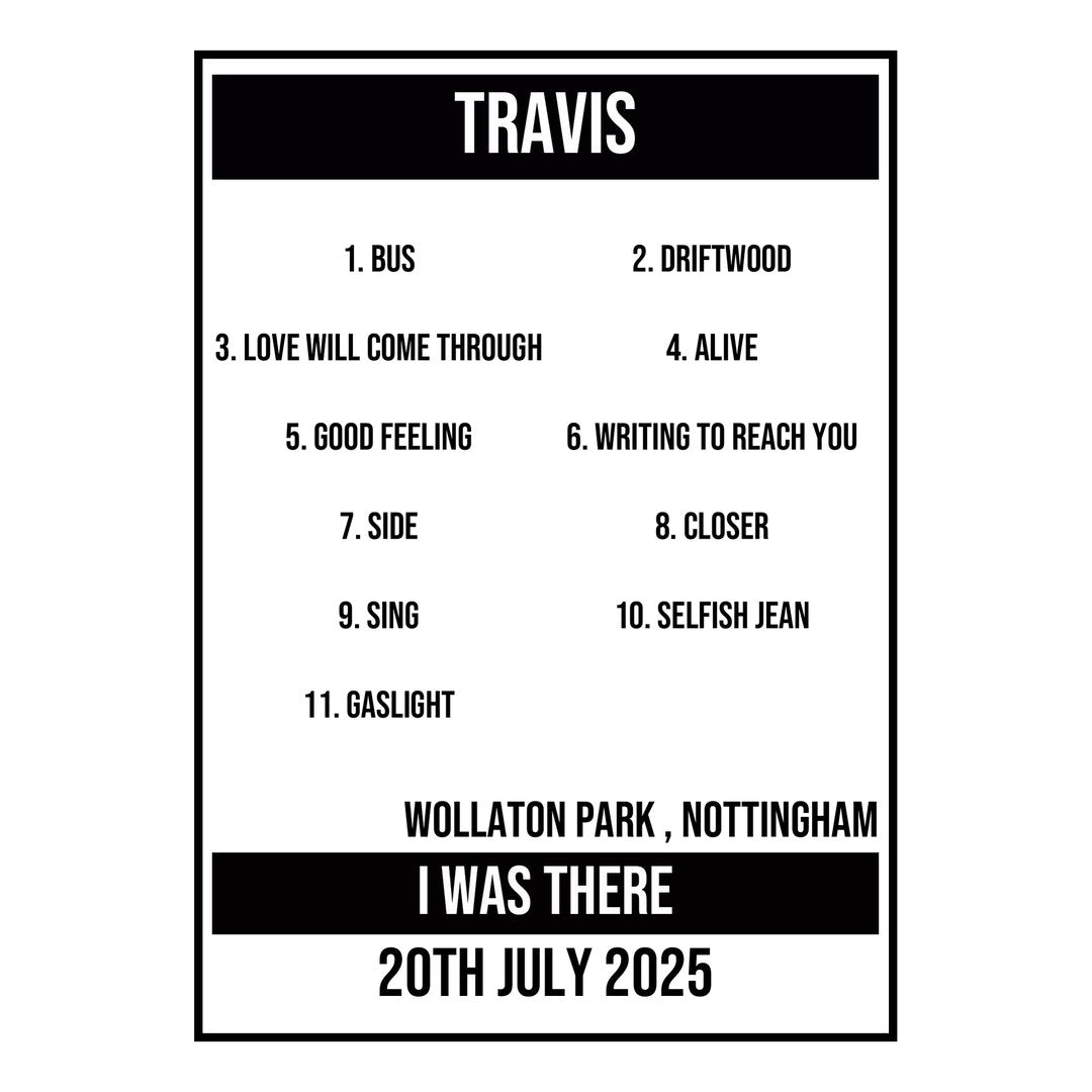A Setlist Poster Featuring Travis Gig from Nottingham in 2025