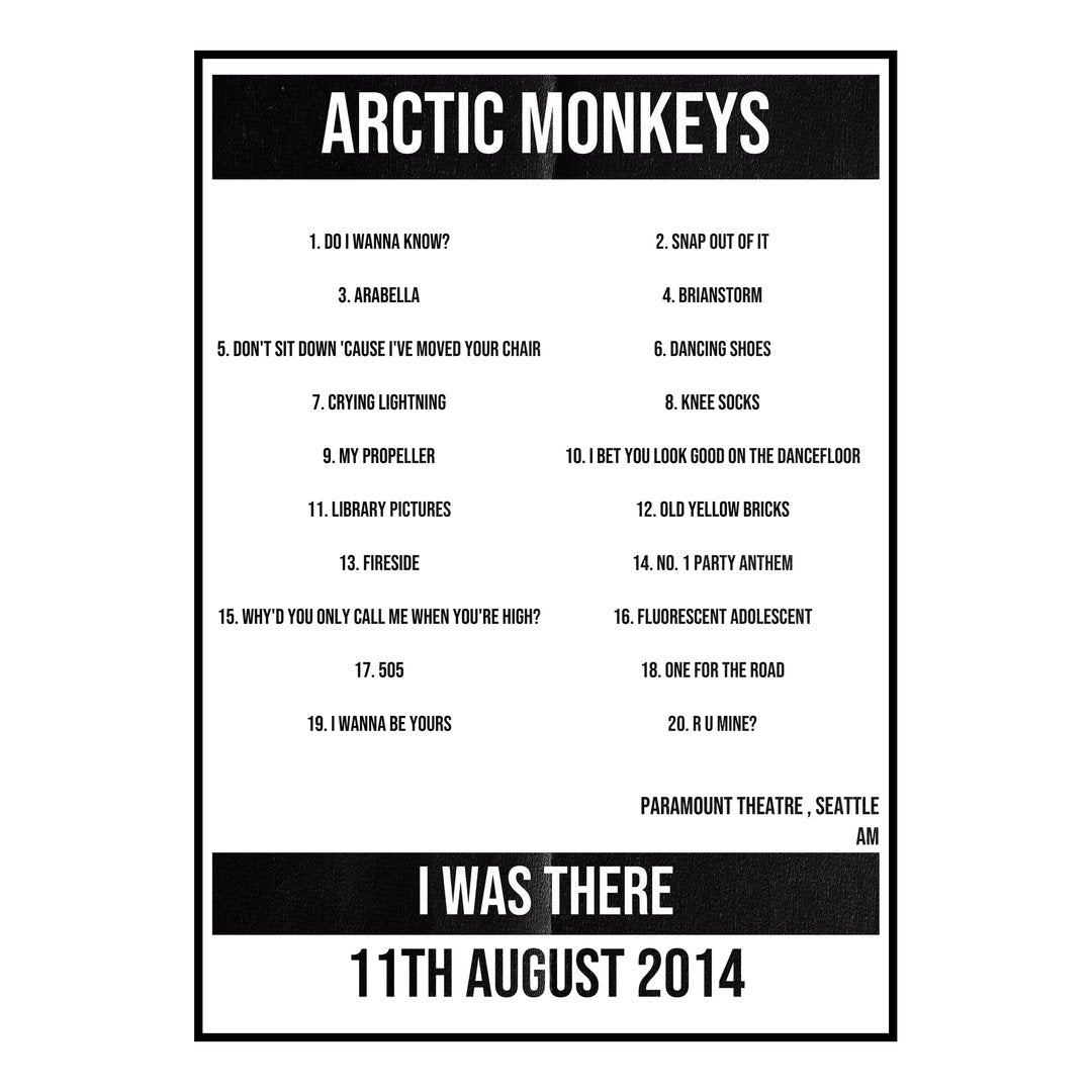 Arctic Monkeys Seattle 11th August 2014 Setlist poster
