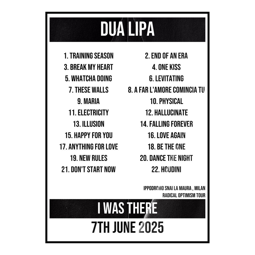 Dua Lipa Milan 7th June 2025 Setlist poster