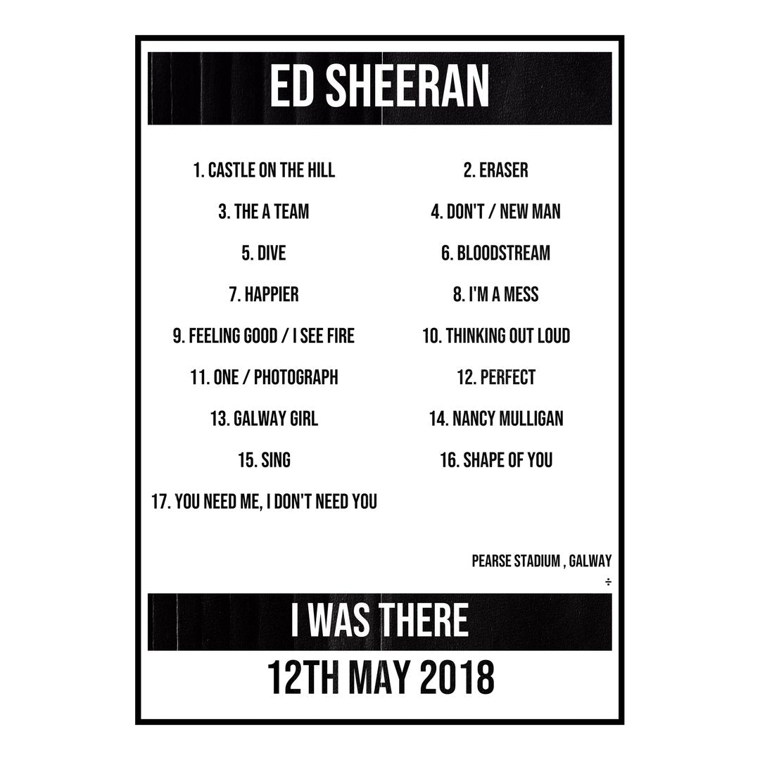 Ed Sheeran Galway 12th May 2018 Setlist poster