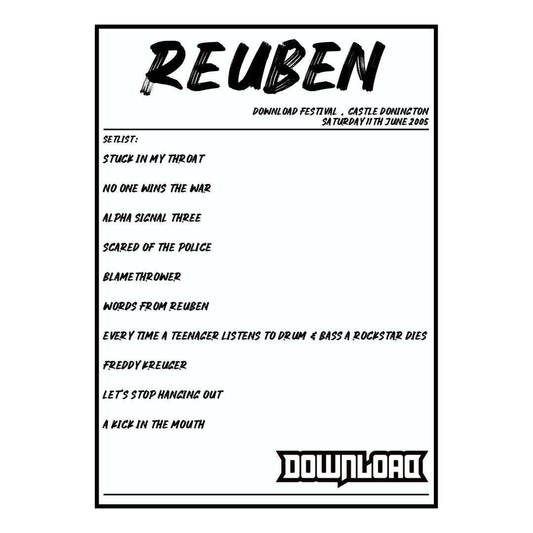 Reuben Castle Donington 11th June 2005 Setlist poster