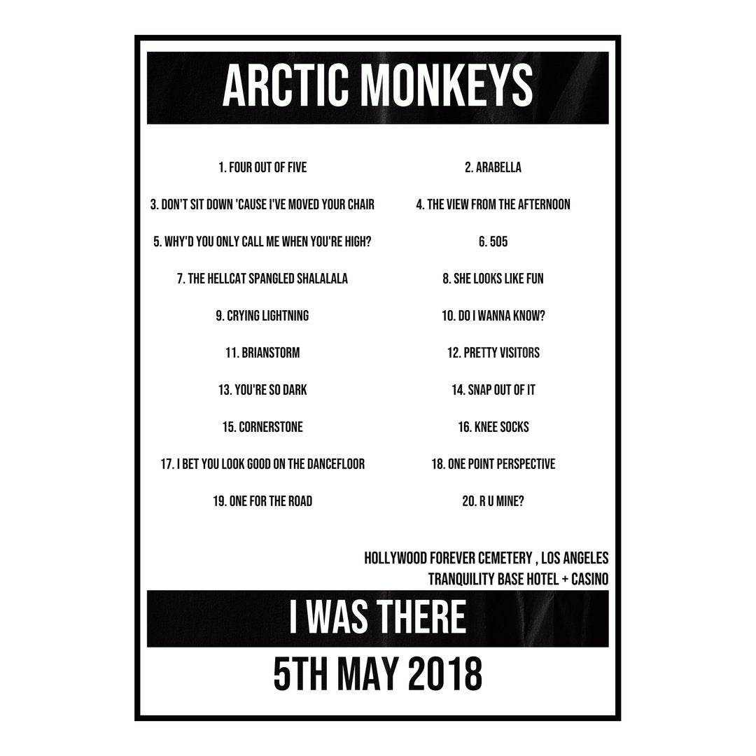 Arctic Monkeys Los Angeles 5th May 2018 Setlist poster