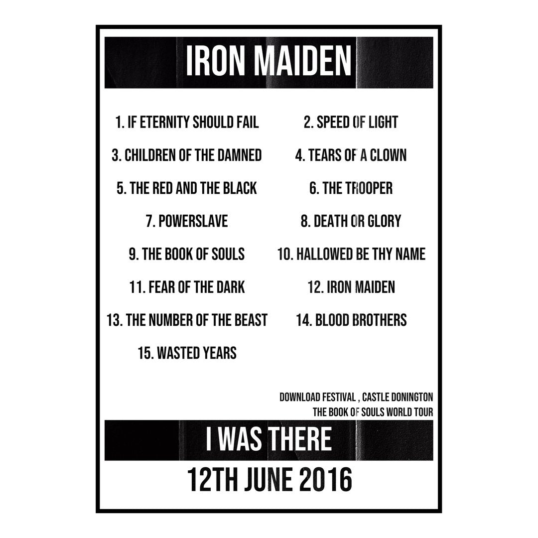 Iron Maiden Castle Donington 12th June 2016 Setlist poster