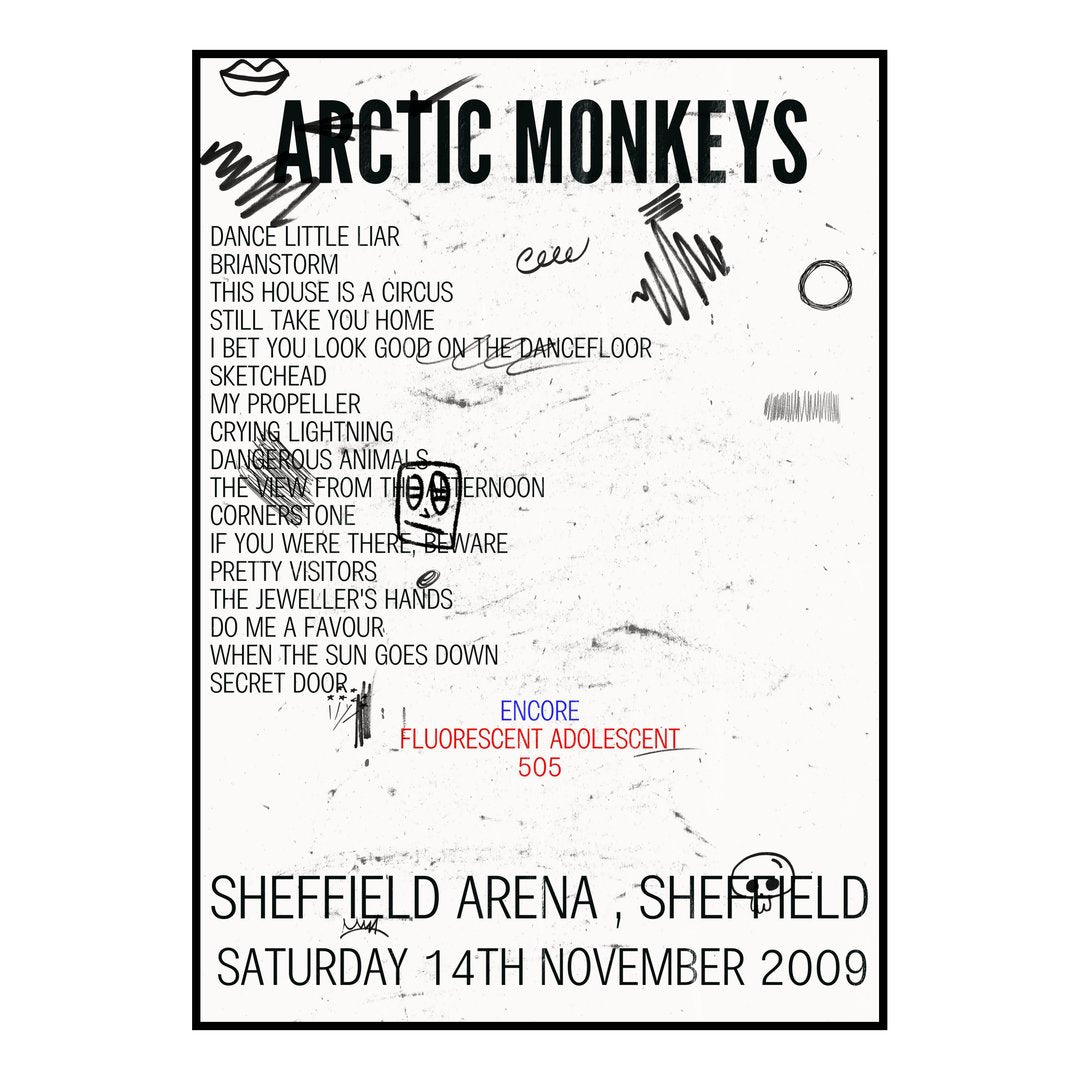 Arctic Monkeys Sheffield 14th November 2009 Setlist poster