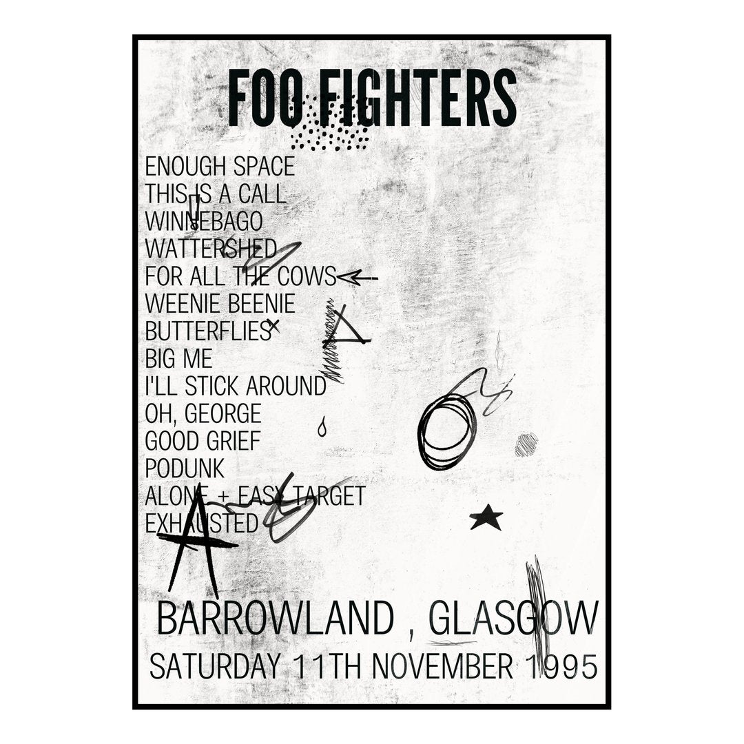 Foo Fighters Glasgow 11th November 1995 Setlist poster