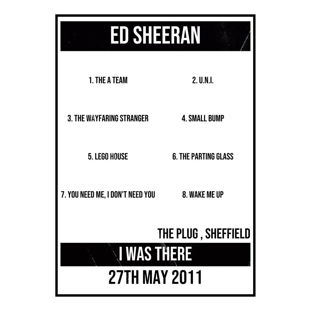 Ed Sheeran Sheffield 27th May 2011 Setlist poster