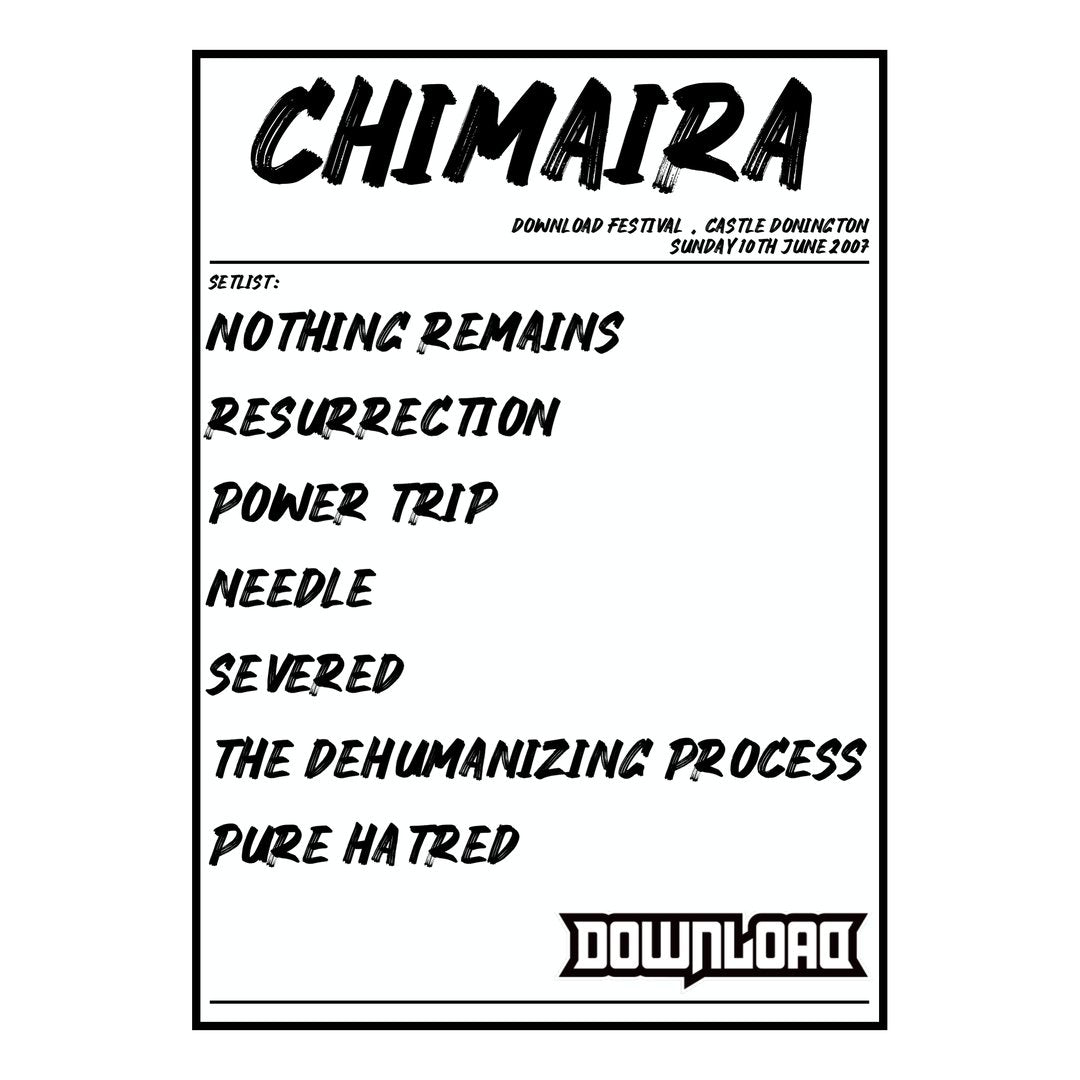 Chimaira Castle Donington 10th June 2007 Setlist poster