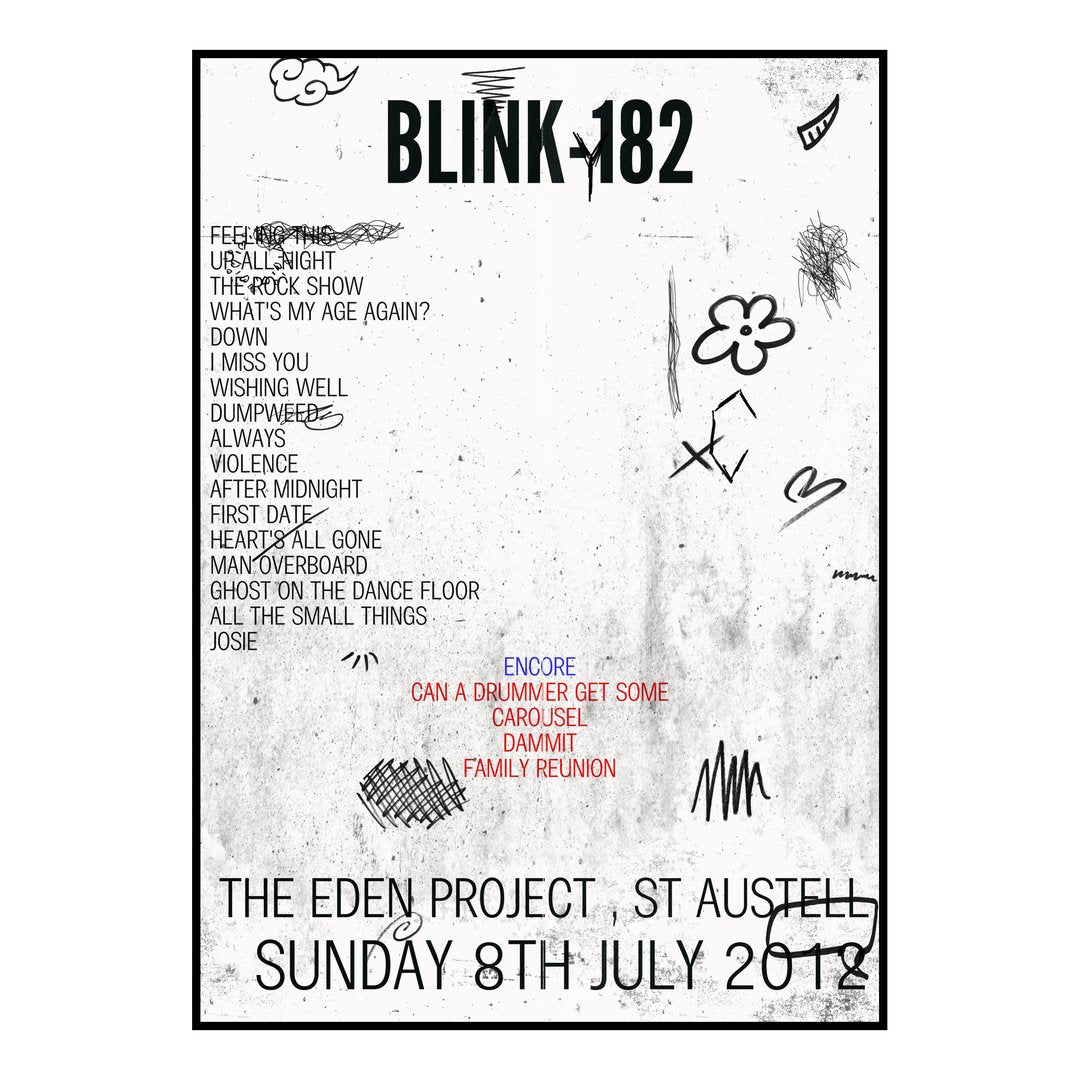 blink‐182 St Austell 8th July 2012 Setlist poster