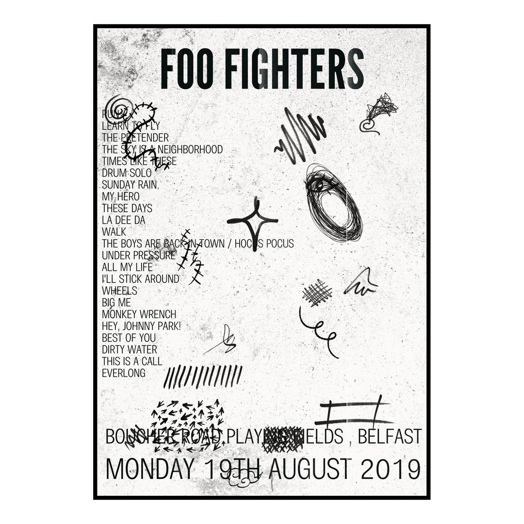 Foo Fighters Belfast 19th August 2019 Setlist poster
