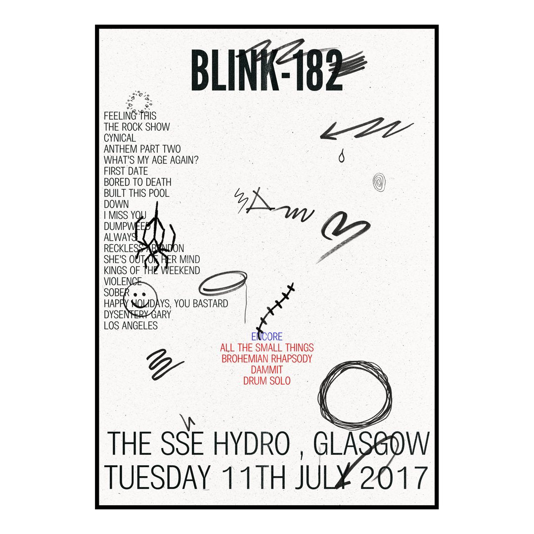 blink‐182 Glasgow 11th July 2017 Setlist poster