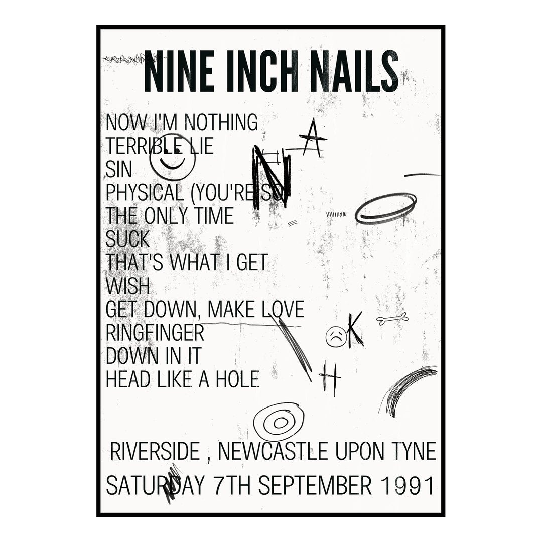 Nine Inch Nails Newcastle upon Tyne 7th September 1991 Setlist poster