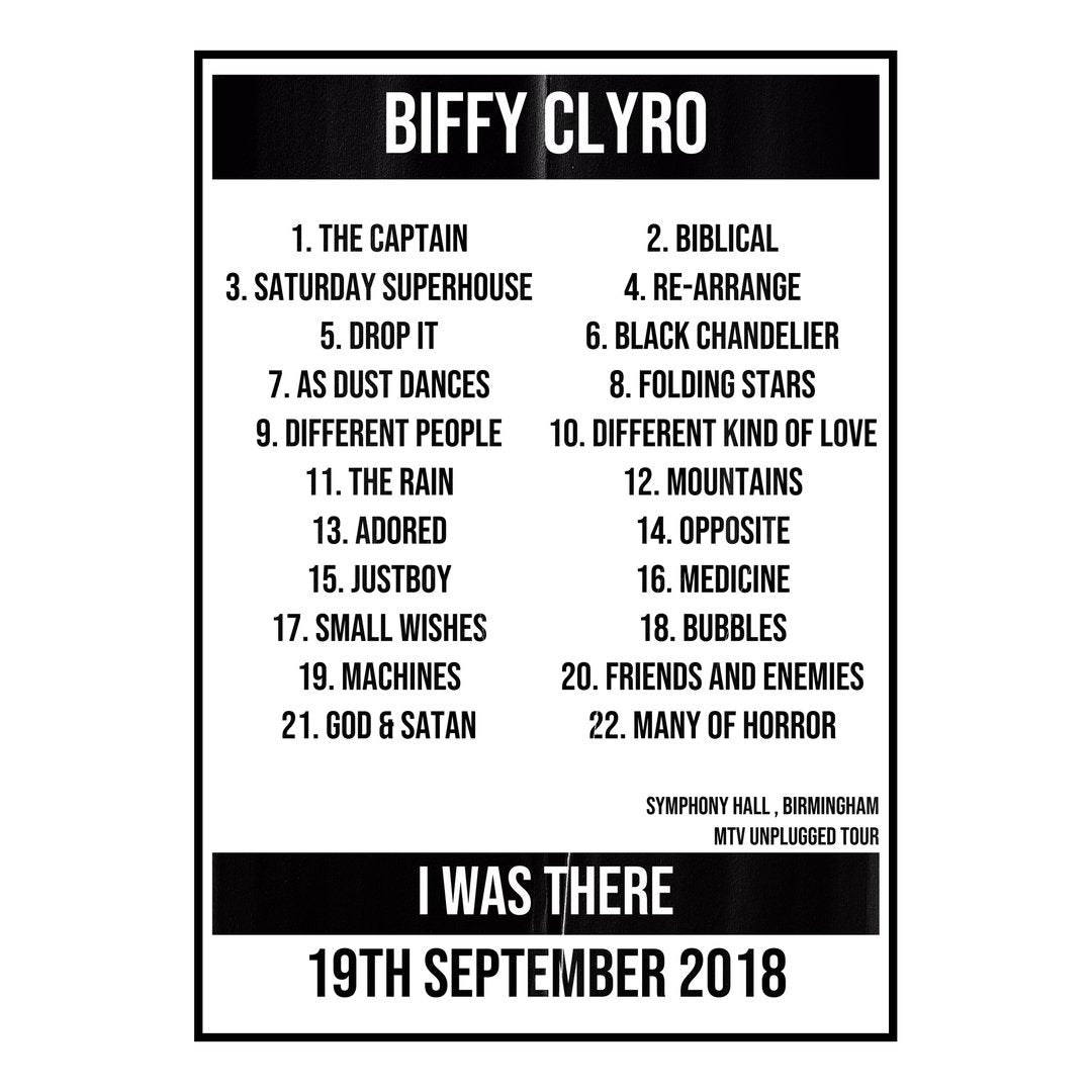 Biffy Clyro Birmingham 19th September 2018 Setlist poster