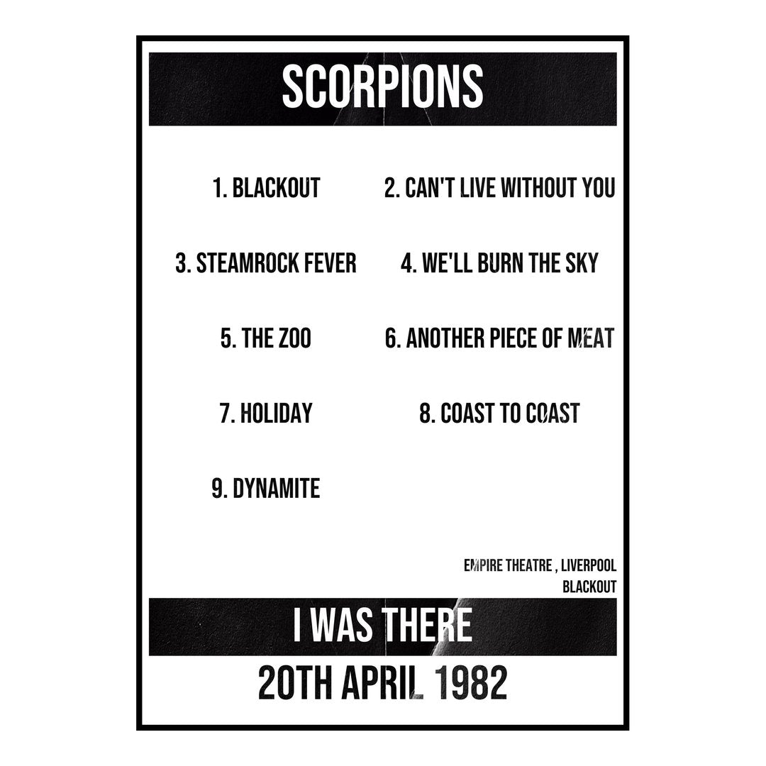 Scorpions Liverpool 20th April 1982 Setlist poster