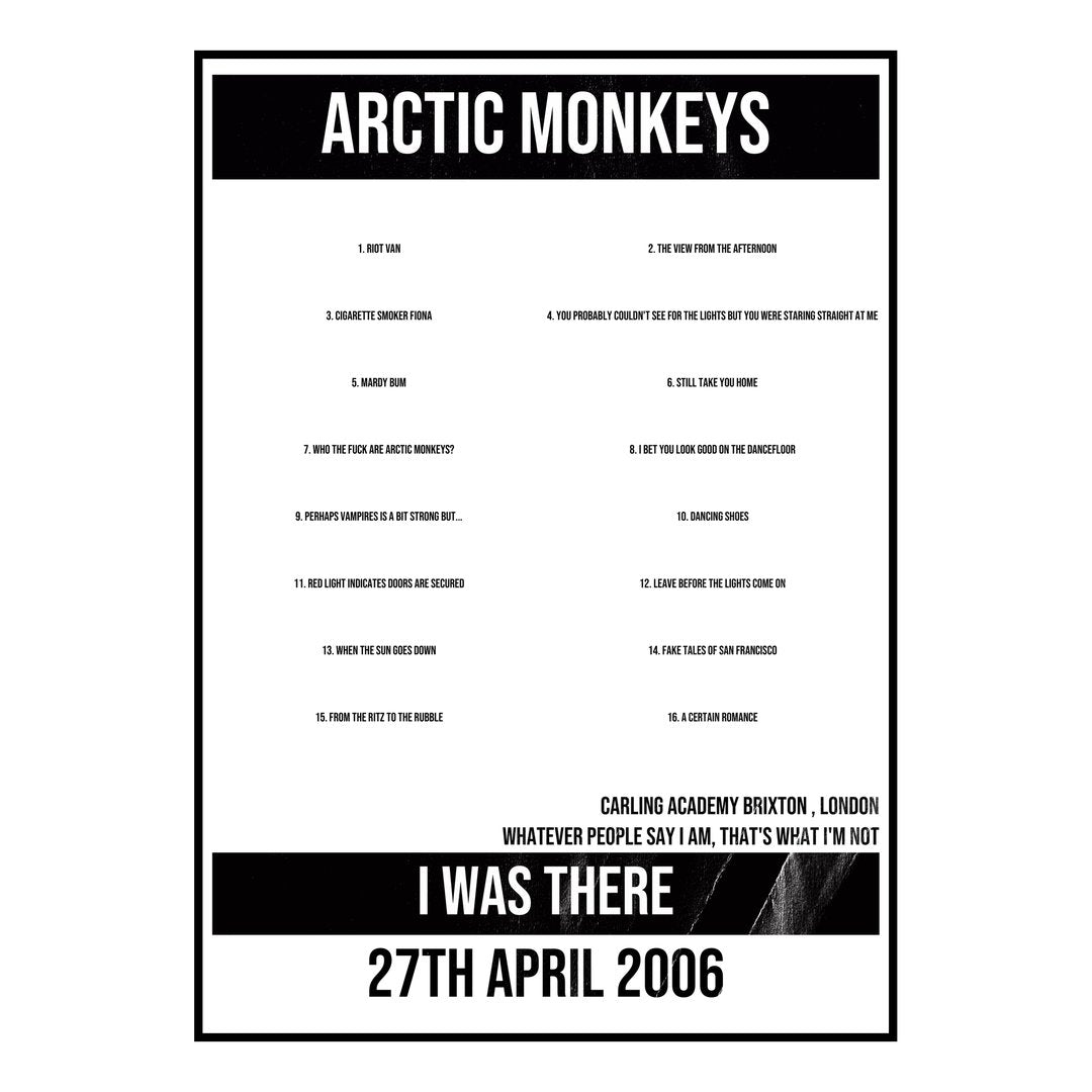 Arctic Monkeys London 27th April 2006 Setlist poster