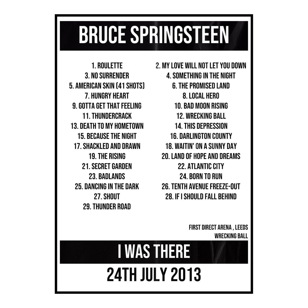 Bruce Springsteen Leeds 24th July 2013 Setlist poster