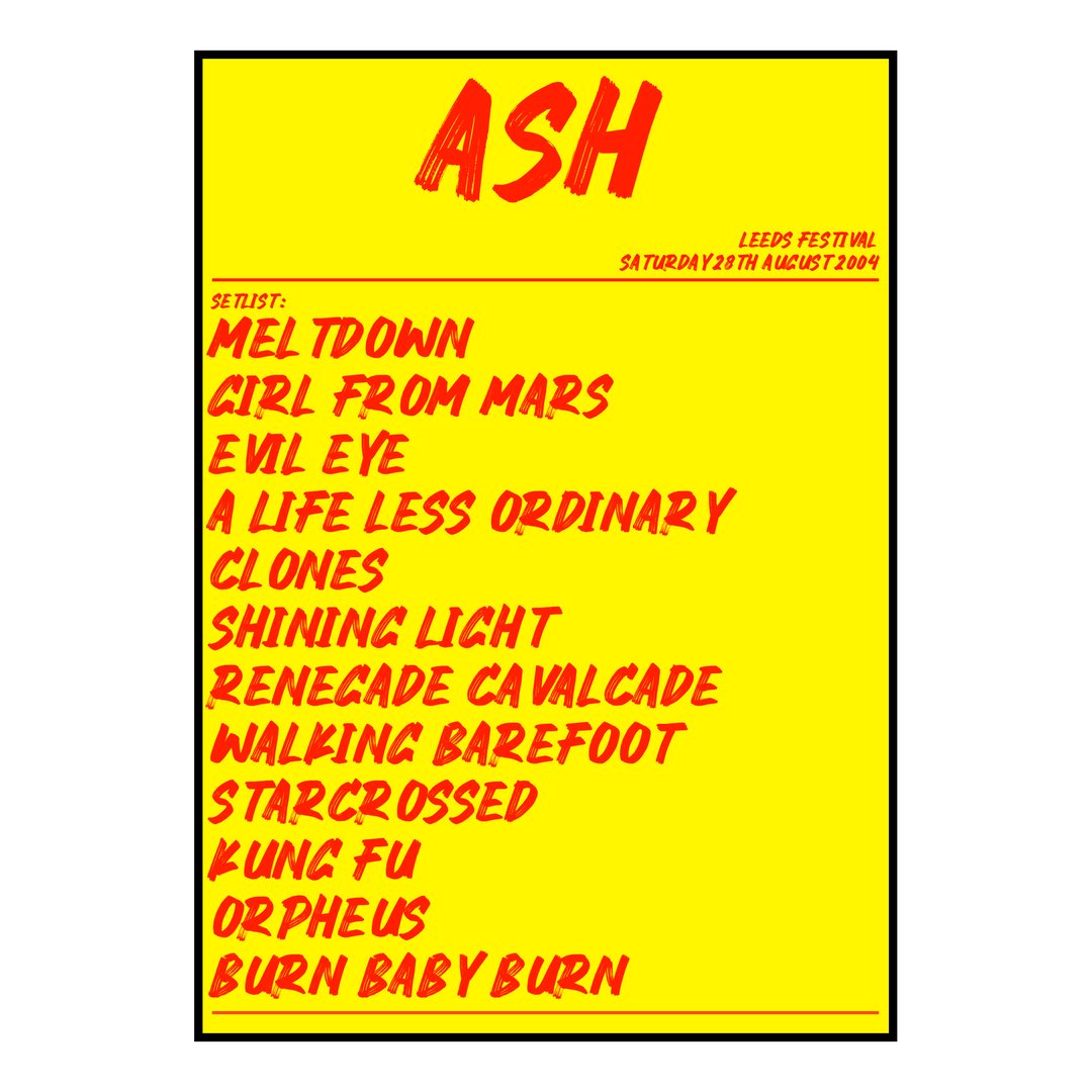 Ash Bramham 28th August 2004 Setlist poster