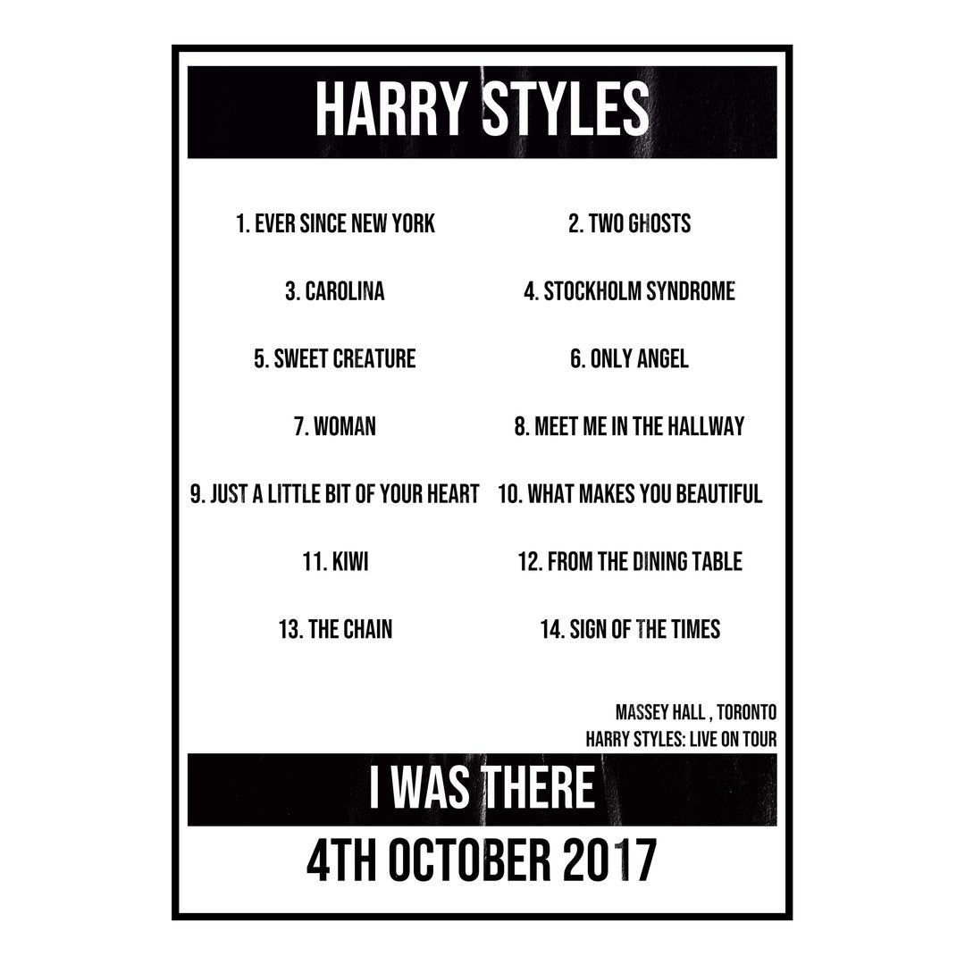 Harry Styles Toronto 4th October 2017 Setlist poster