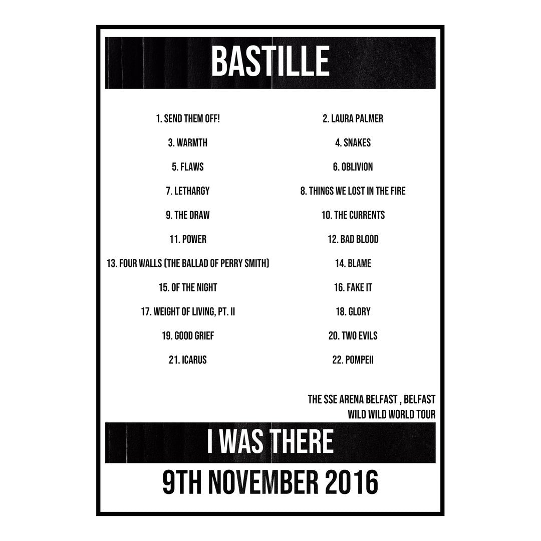 Bastille Belfast 9th November 2016 Setlist poster