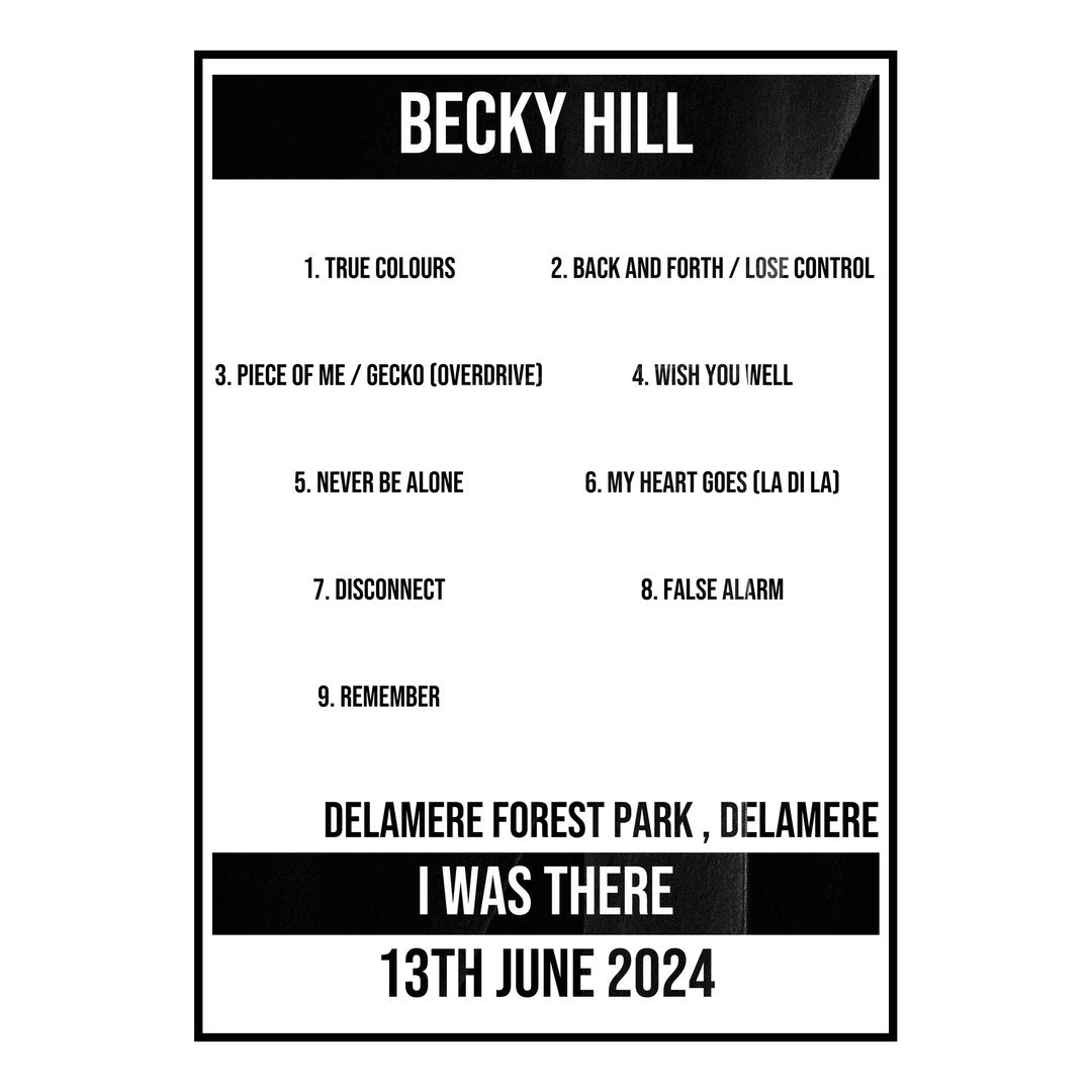 Becky Hill Delamere 13th June 2024 Setlist poster