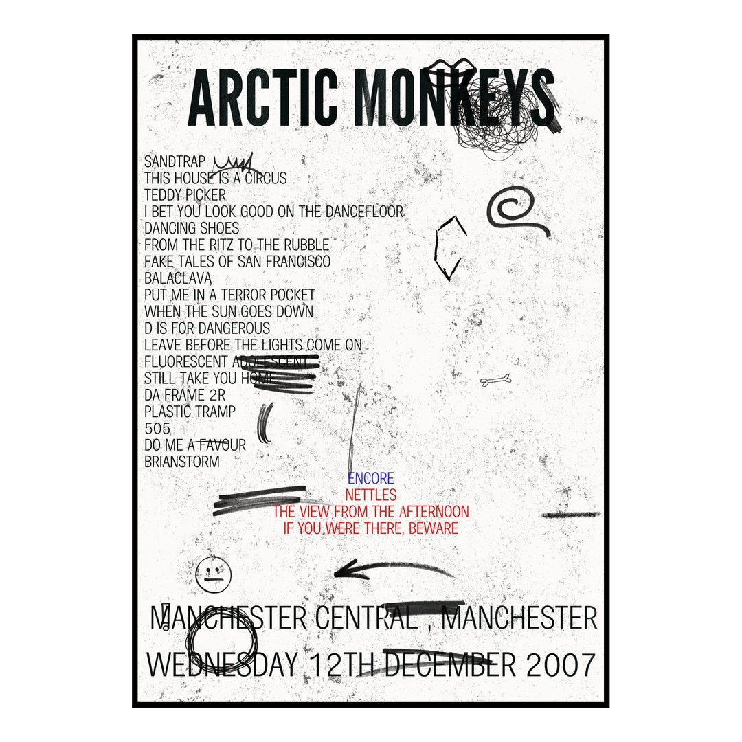 Arctic Monkeys Manchester 12th December 2007 Setlist poster